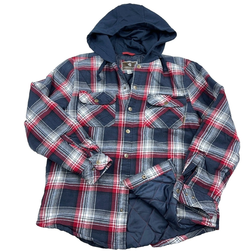 Legendary Whitetails Shacket Men Large Blue Red Flannel Shirt Jacket Hooded‎